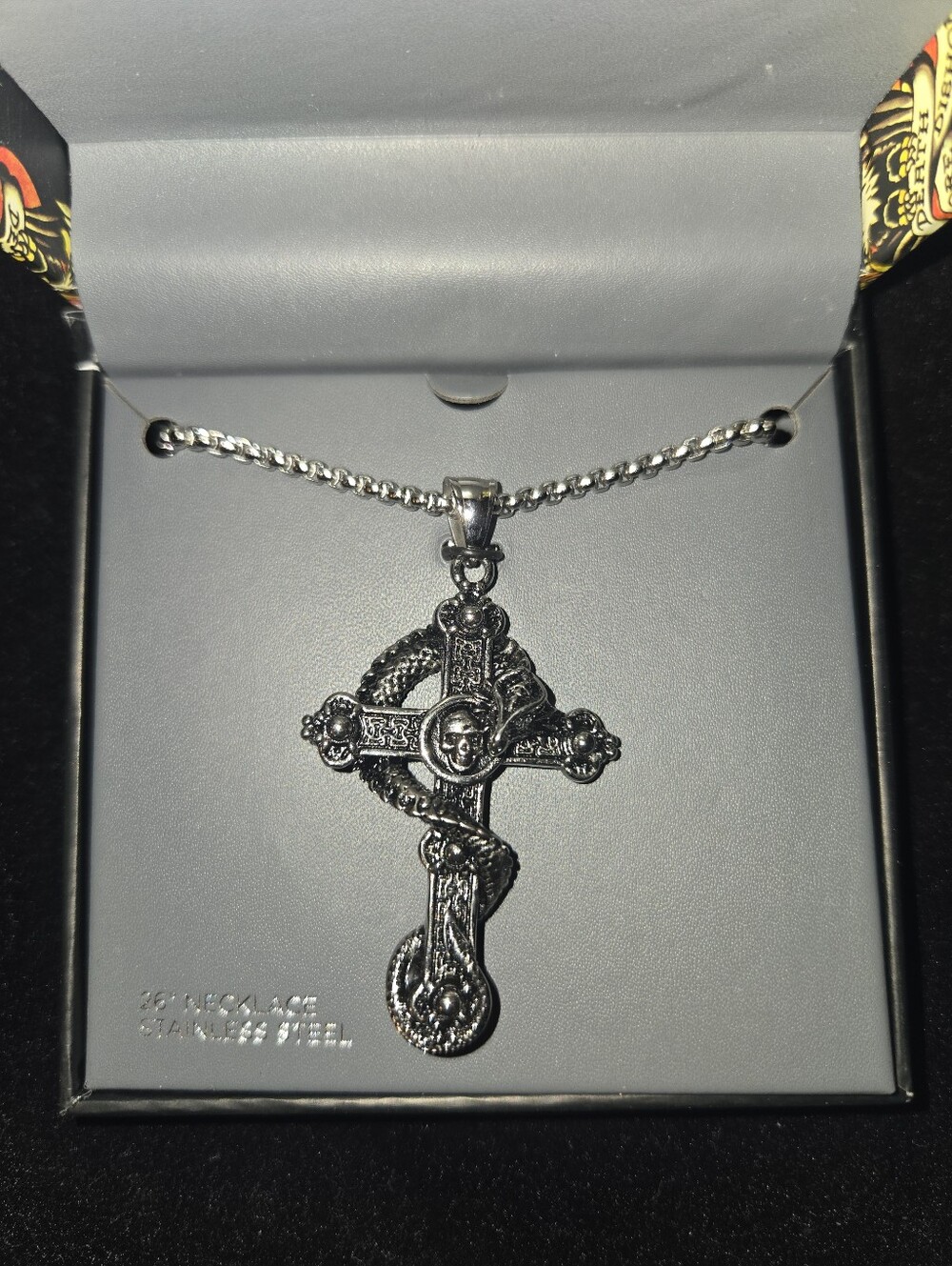 Men’s Black Stainless Steel Cross Pendant Necklace - Picture 1 of 5